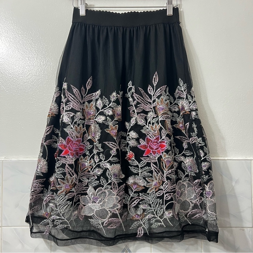 Magic S Black Floral Mesh Overlay Lace Whimsigoth Fairy Grunge Knee Length Skirt